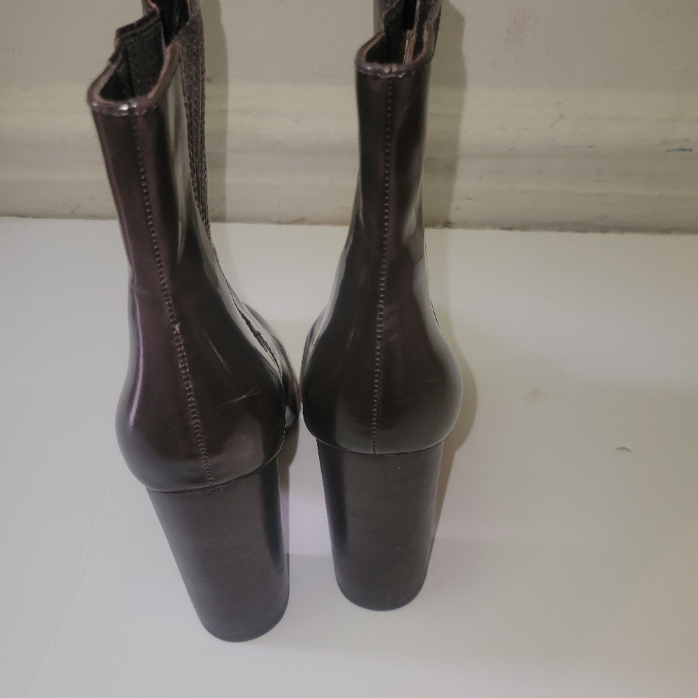 Pour La Victoire Chocolate Brown Patent Leather Boots Minimalist Western Cowboy - Picture 4 of 7